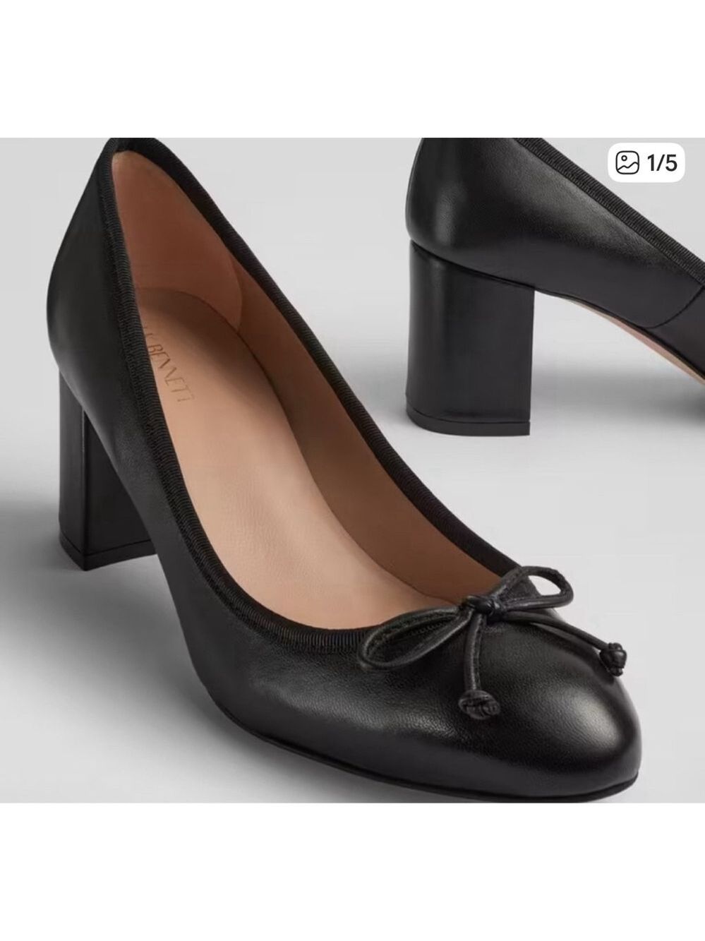 New LK BENNETT Black Nappa Leather Block Heel Ballerina Courts 10